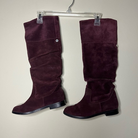 Steve Madden Balen Leather Suede Knee High Slouch Boot Burgundy 6 - Picture 2 of 16